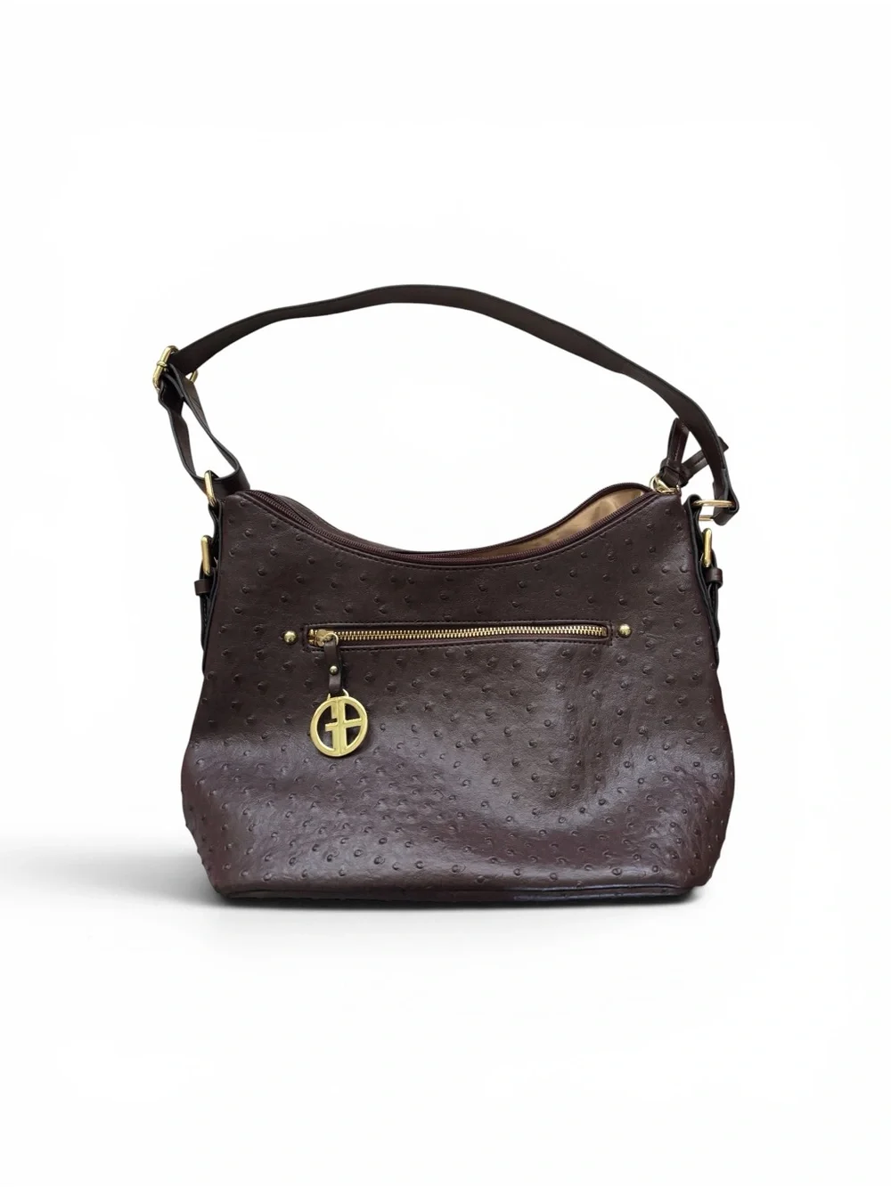 Giani Bernini Brown Embossed Faux Ostrich Hobo Bag Purse